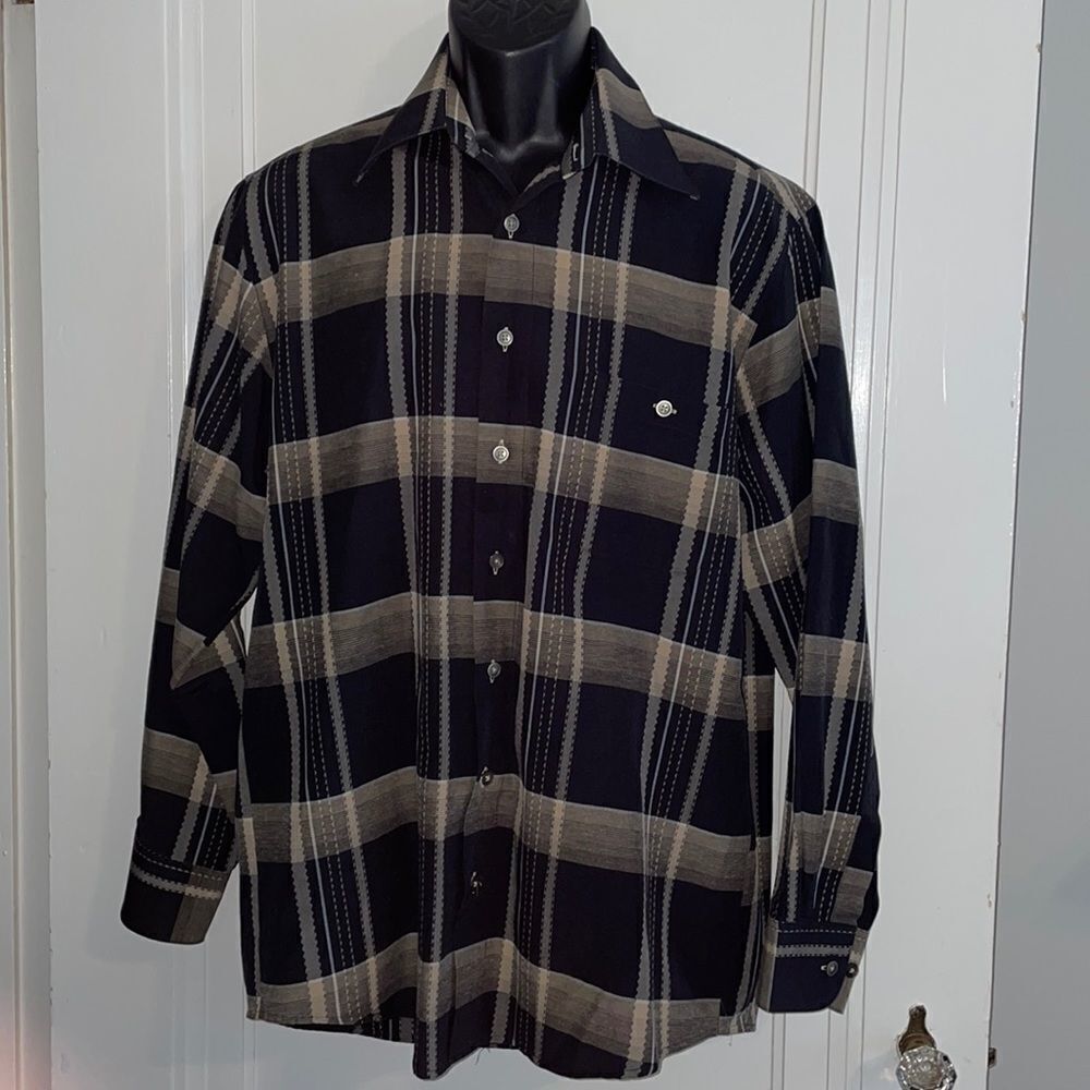 Haupt black & tan plaid shirt